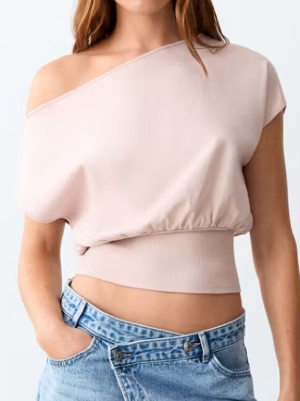 Mango Blush Pink Boatneck Dolman Tank RUCHED BOATNECK T-SHIRT 4450